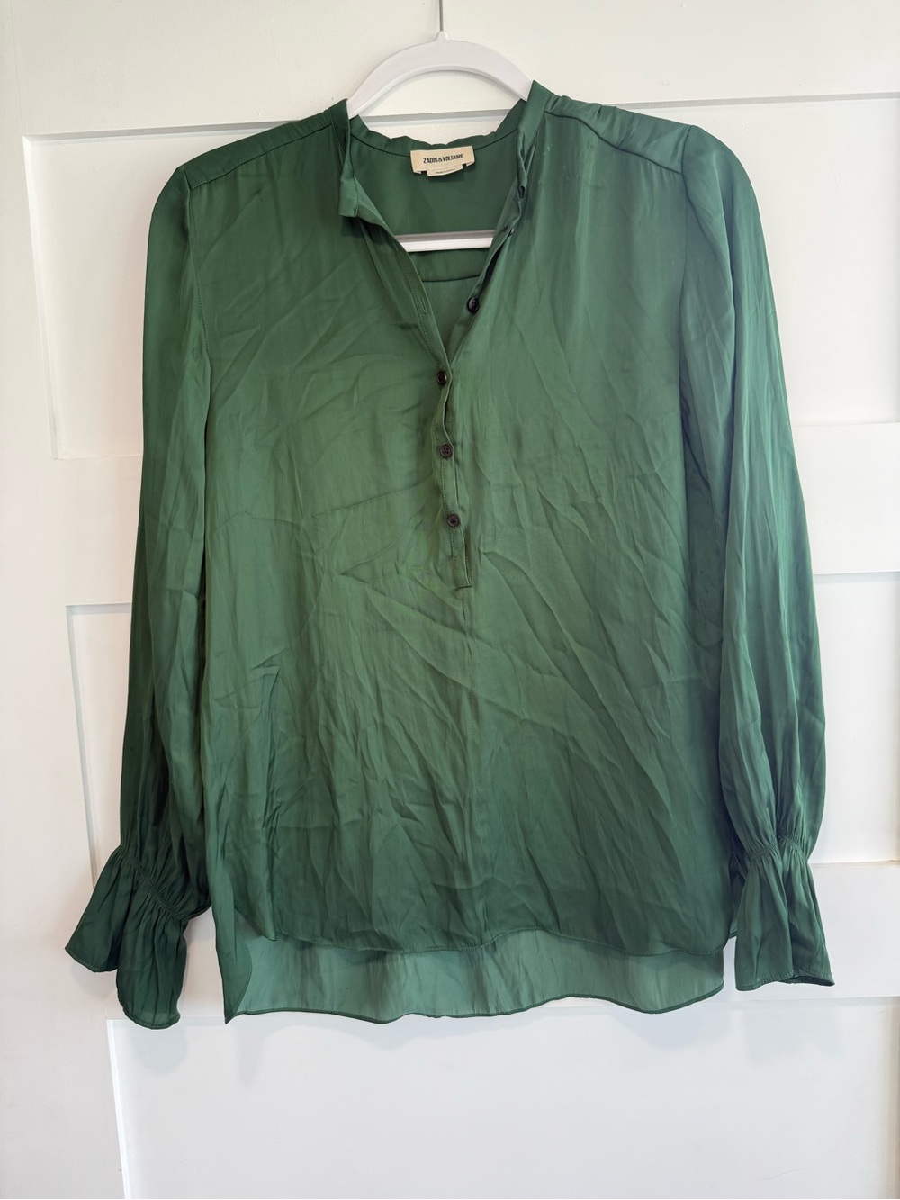 Zadig & Voltaire Emerald Green Long-Sleeve Split-Neck Blouse - size S